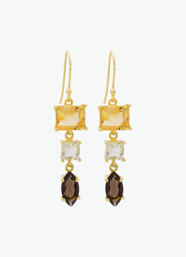 Covet 'Florence' Citrine/B Topaz/S Quartz gold Earring